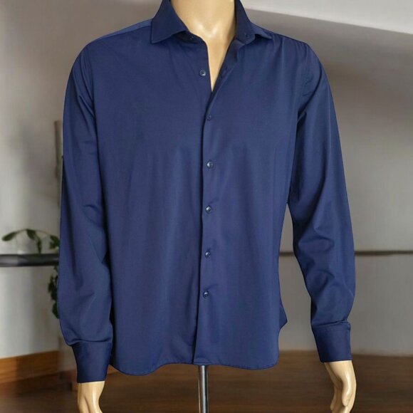 PORTER & ASH ( LG ) Kinetic Luxe 4 Way Stretch Dress/Casual Button Up in Navy - Picture 3 of 8